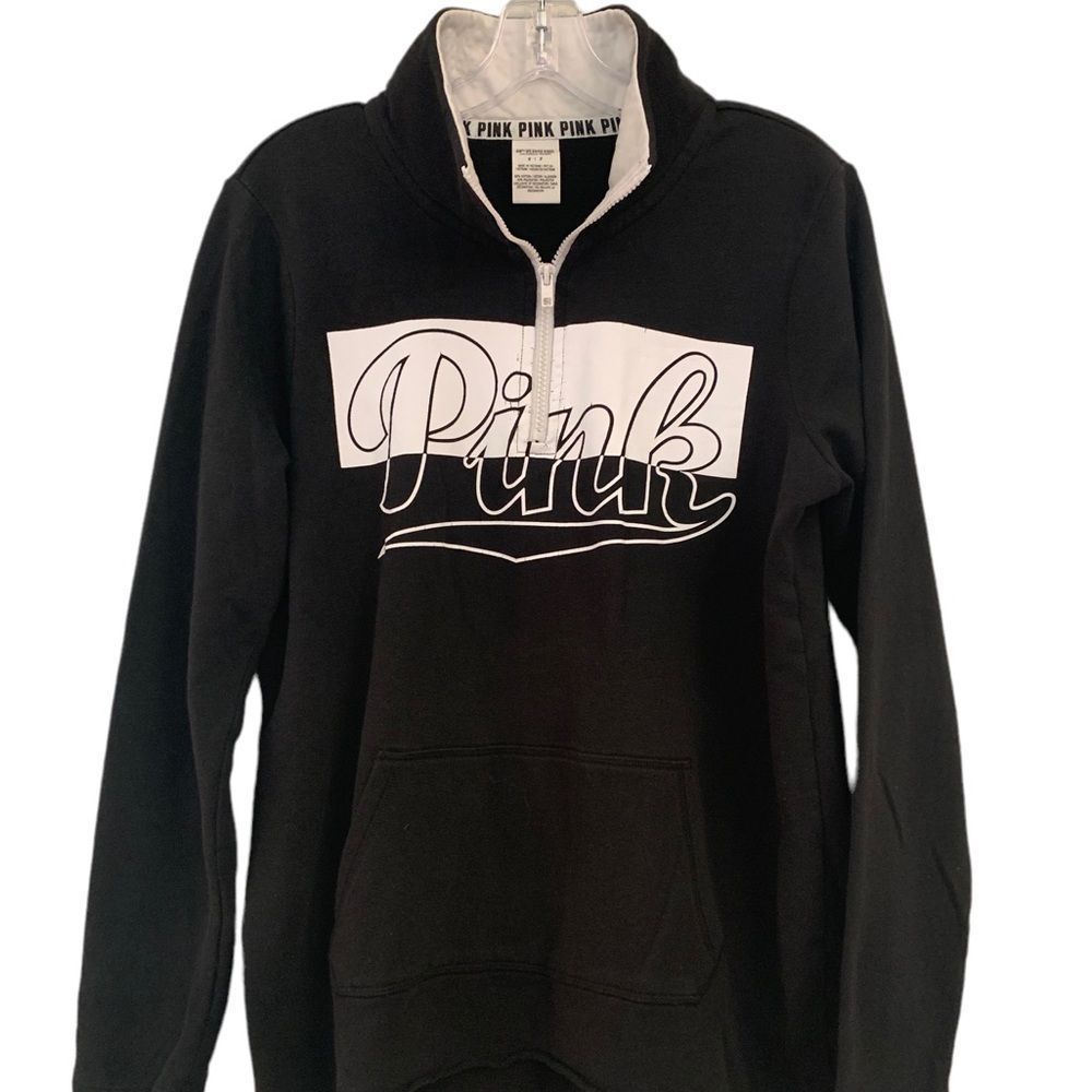 PINK Victoria’s Secret Black/White Half Zip Lightweight Pullover Sweatshirt S